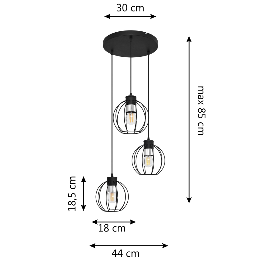 Ljuskrona med upphängningsrem STARLIGHT 3xE27/15W/230V svart/silver