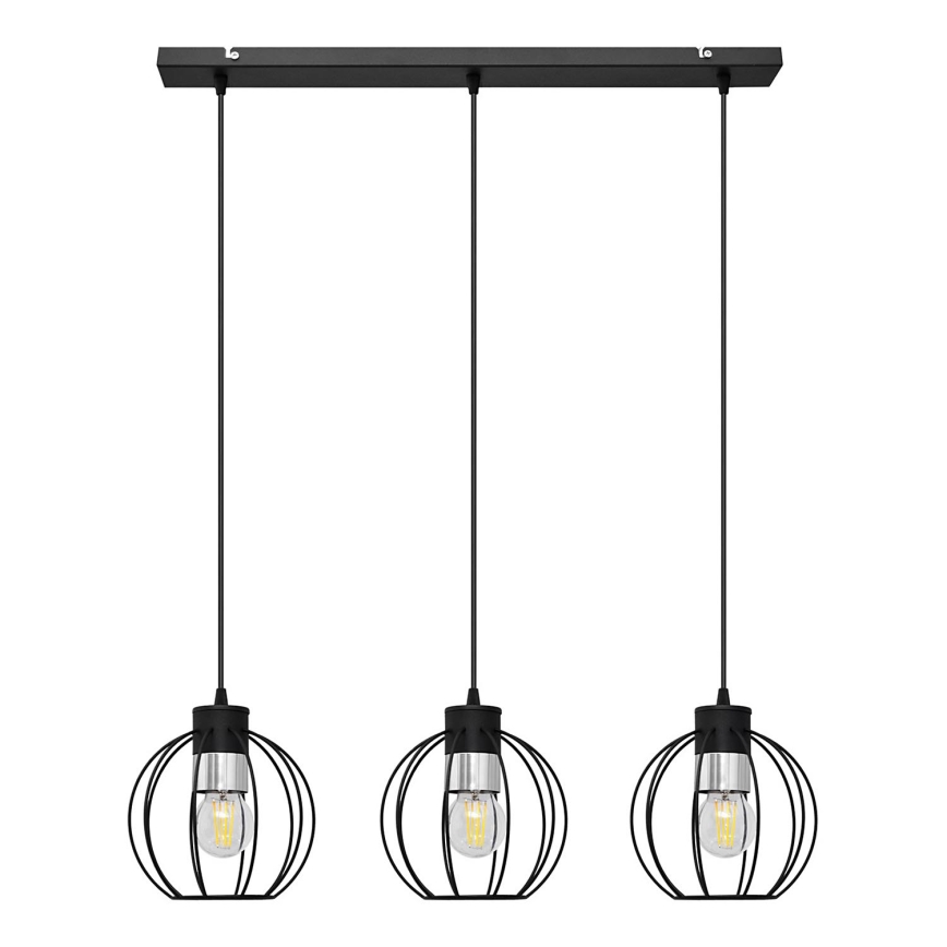 Ljuskrona med upphängningsrem STARLIGHT 3xE27/15W/230V svart/silver