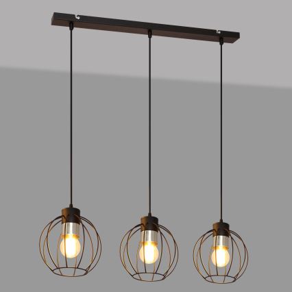 Ljuskrona med upphängningsrem STARLIGHT 3xE27/15W/230V svart/silver