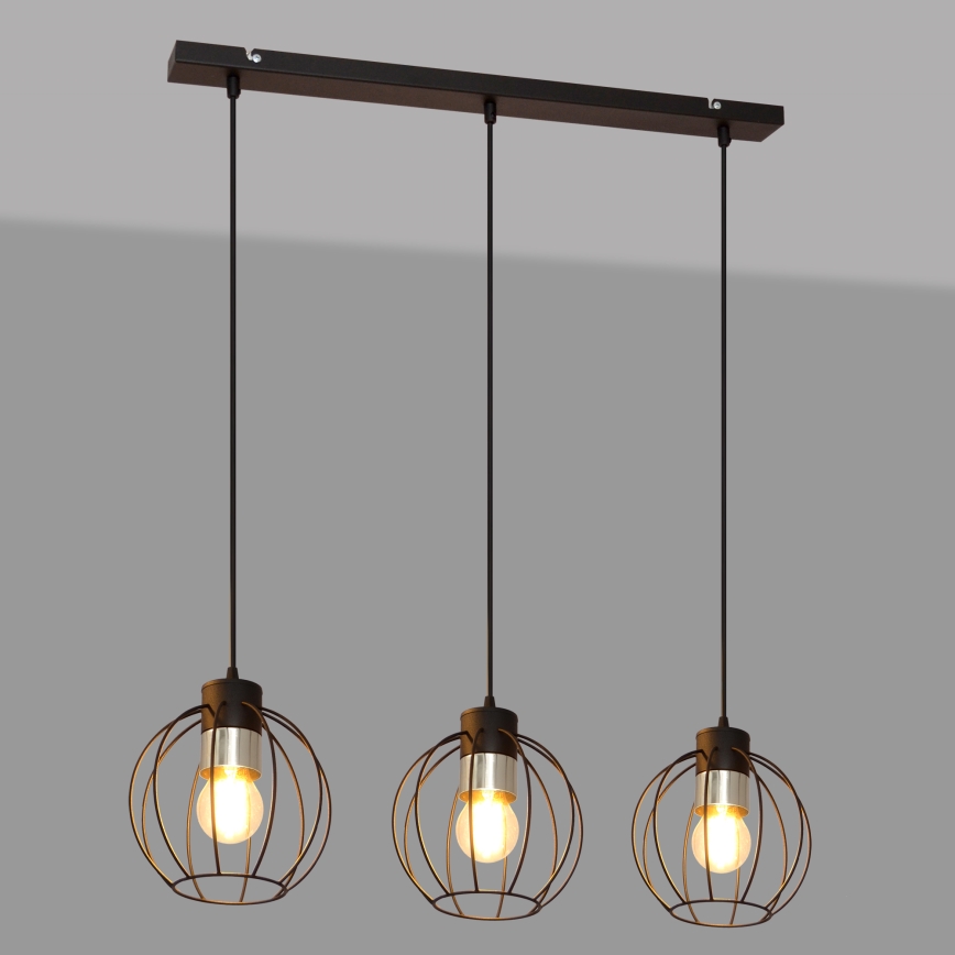 Ljuskrona med upphängningsrem STARLIGHT 3xE27/15W/230V svart/silver