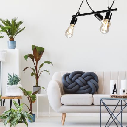 Ljuskrona med upphängningsrem  TARO 3xE27/60W/230V svart