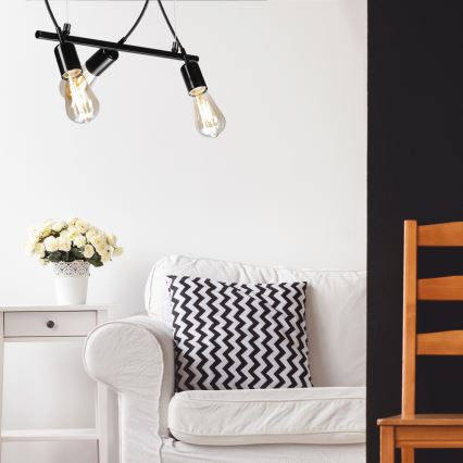 Ljuskrona med upphängningsrem  TARO 3xE27/60W/230V svart
