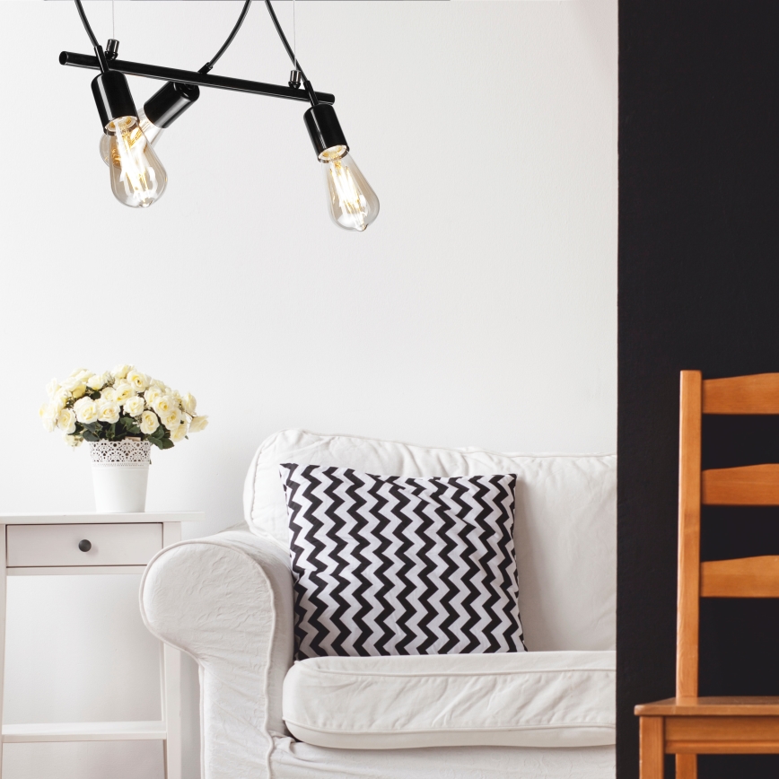 Ljuskrona med upphängningsrem  TARO 3xE27/60W/230V svart