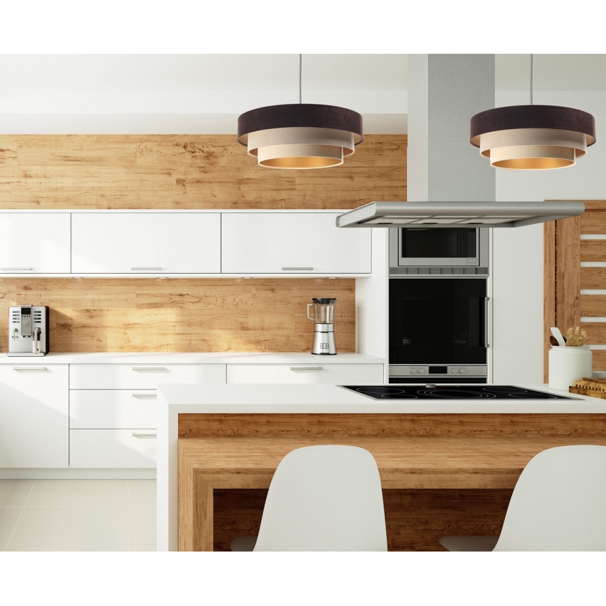 Ljusskrona med upphängningsrem  TRINITI 1xE27/60W/230V brun /beige /gyllene