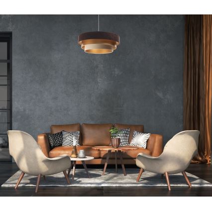 Ljusskrona med upphängningsrem  TRINITI 1xE27/60W/230V brun /gyllene /beige