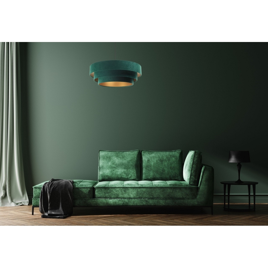 Ljusskrona med upphängningsrem  TRINITI 1xE27/60W/230V grön/gyllene