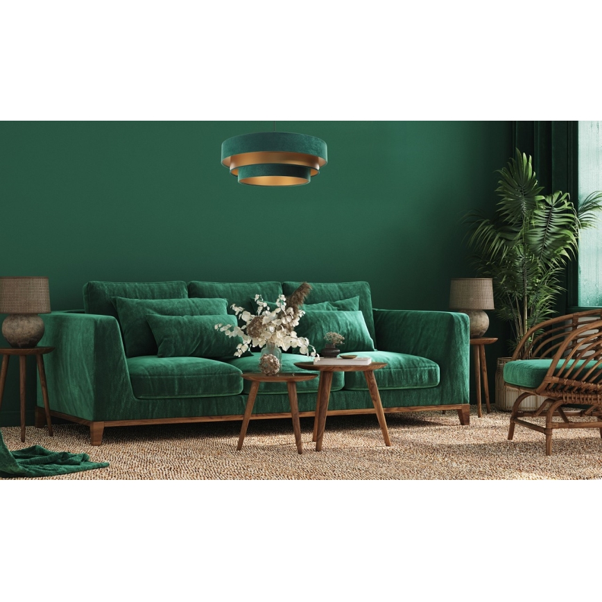Ljusskrona med upphängningsrem  TRINITI 1xE27/60W/230V grön/gyllene