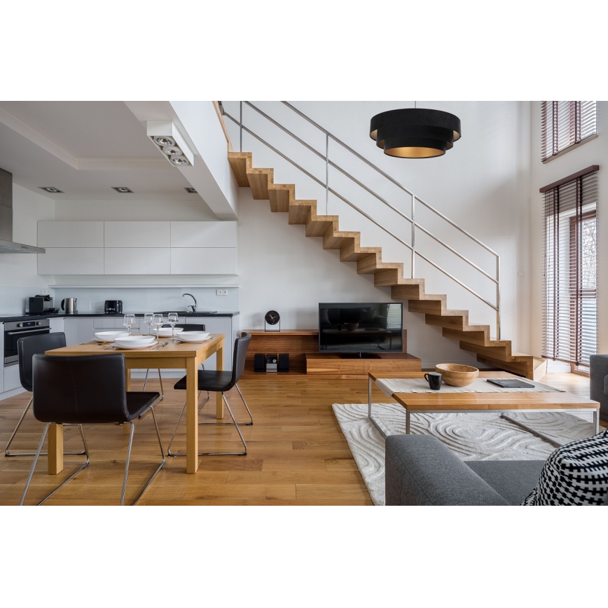 Ljusskrona med upphängningsrem  TRINITI 1xE27/60W/230V svart /gyllene