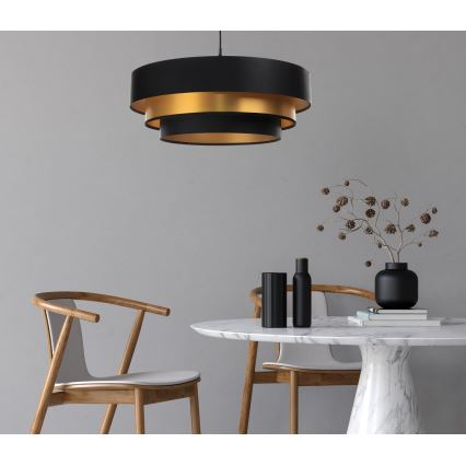 Ljusskrona med upphängningsrem  TRINITI 1xE27/60W/230V svart /gyllene