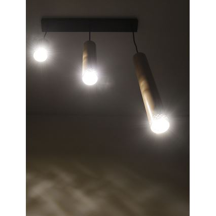 Ljusskrona med upphängningsrem  TUBO 3xGU10/25W/230V trä
