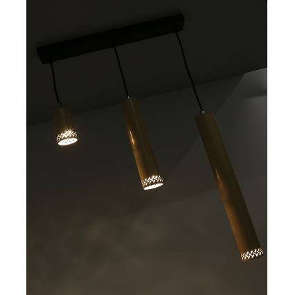 Ljusskrona med upphängningsrem  TUBO 3xGU10/25W/230V trä