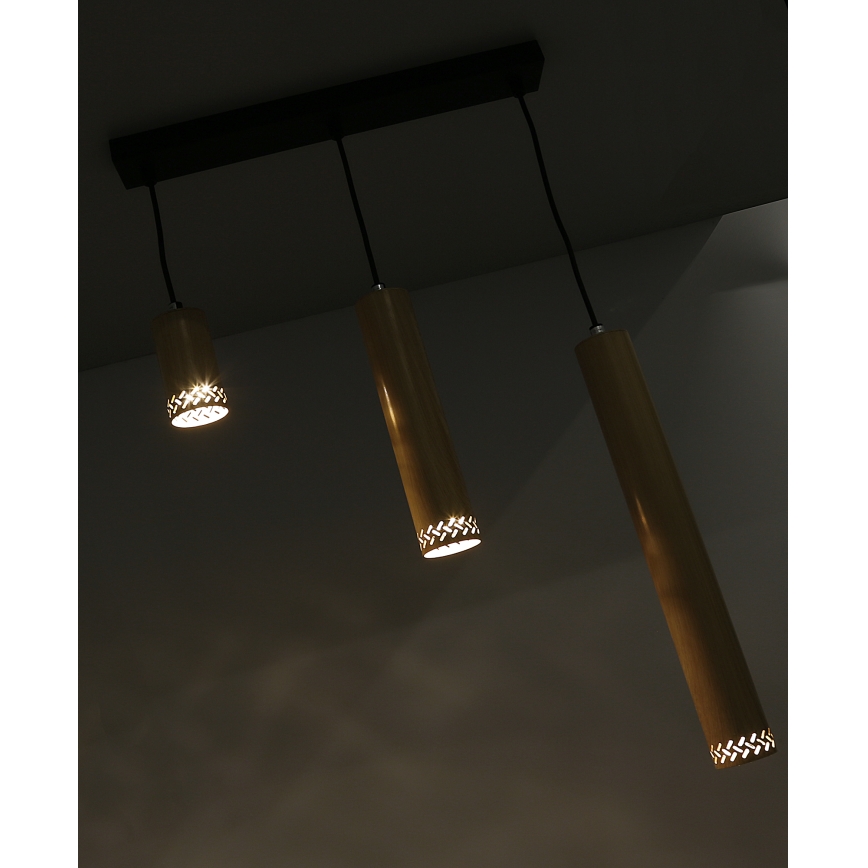 Ljusskrona med upphängningsrem  TUBO 3xGU10/25W/230V trä