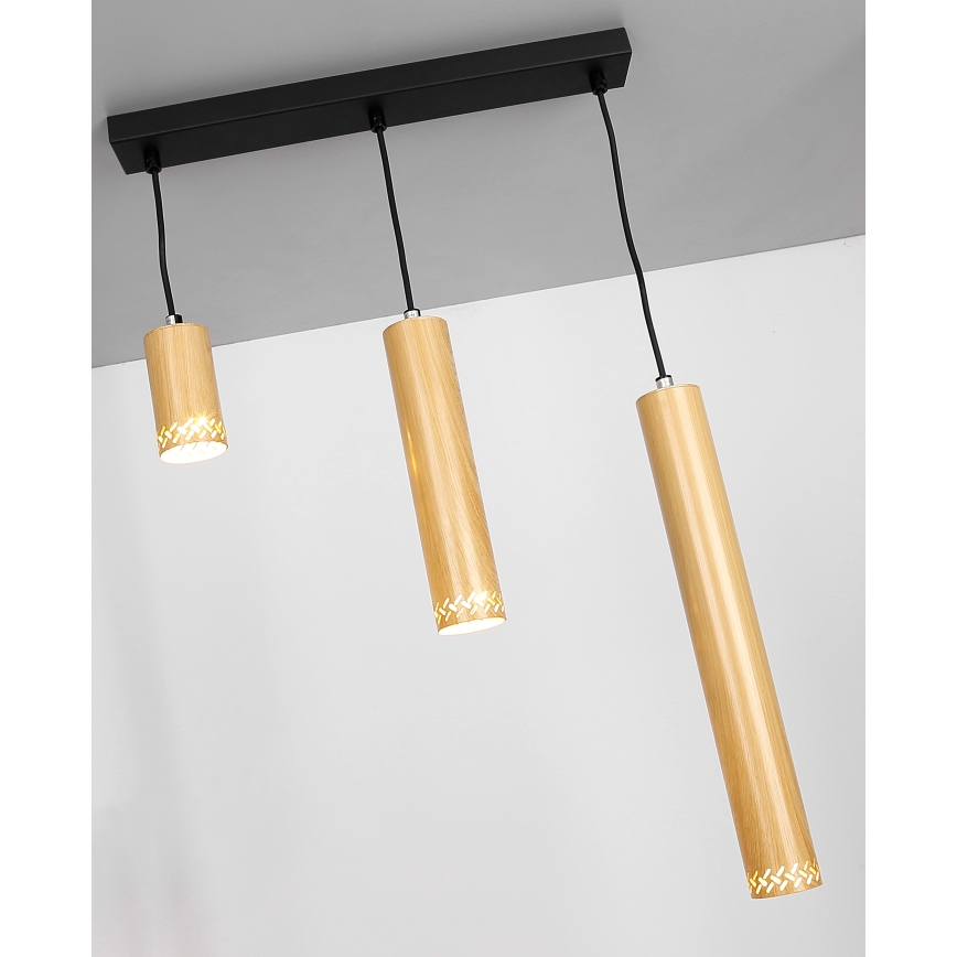 Ljusskrona med upphängningsrem  TUBO 3xGU10/25W/230V trä