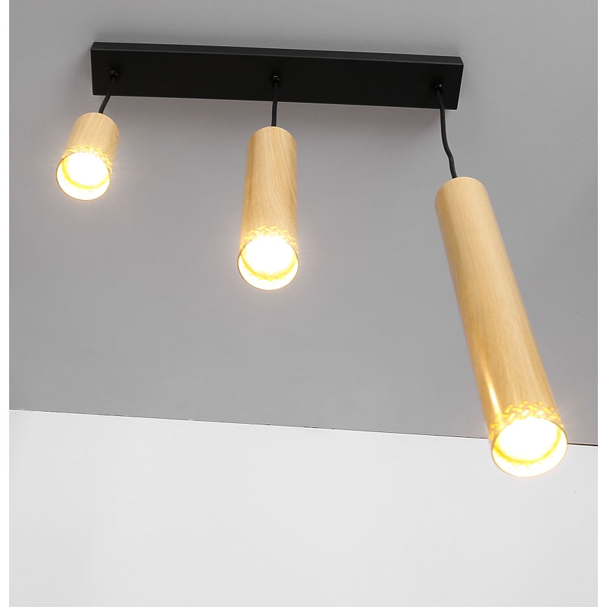 Ljusskrona med upphängningsrem  TUBO 3xGU10/25W/230V trä