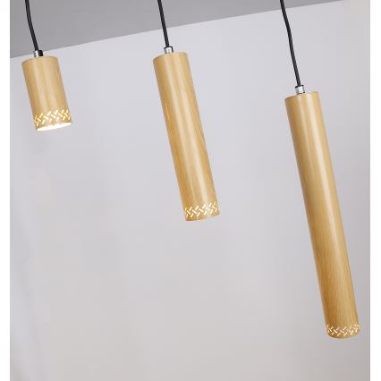 Ljusskrona med upphängningsrem  TUBO 3xGU10/25W/230V trä