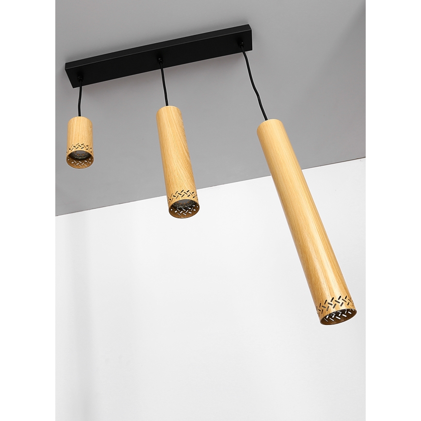 Ljusskrona med upphängningsrem  TUBO 3xGU10/25W/230V trä