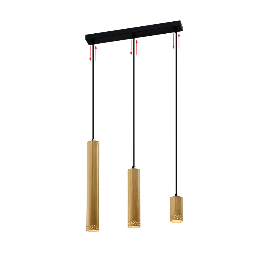 Ljusskrona med upphängningsrem  TUBO 3xGU10/25W/230V trä