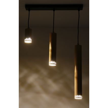 Ljusskrona med upphängningsrem  TUBO 3xGU10/25W/230V trä