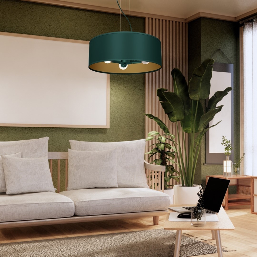 Ljuskrona med upphängningsrem VERDE 3xE27/60W/230V grön