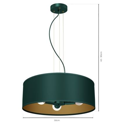 Ljuskrona med upphängningsrem VERDE 3xE27/60W/230V grön