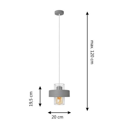Ljuskrona med upphängningsrem VOLTA 1xE27/15W/230V grå