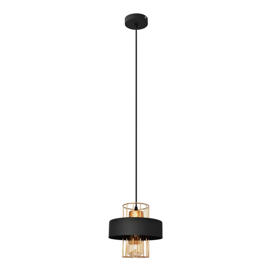 Ljuskrona med upphängningsrem VOLTA 1xE27/15W/230V svart/gyllene