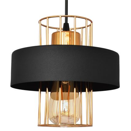 Ljuskrona med upphängningsrem VOLTA 1xE27/15W/230V svart/gyllene