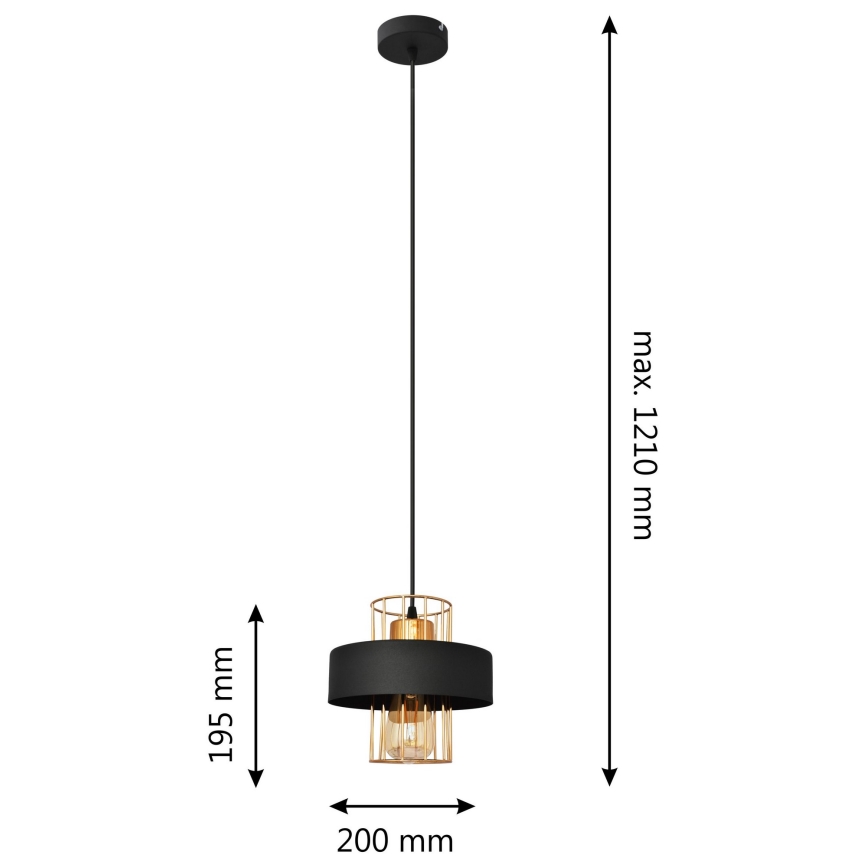 Ljuskrona med upphängningsrem VOLTA 1xE27/15W/230V svart/gyllene