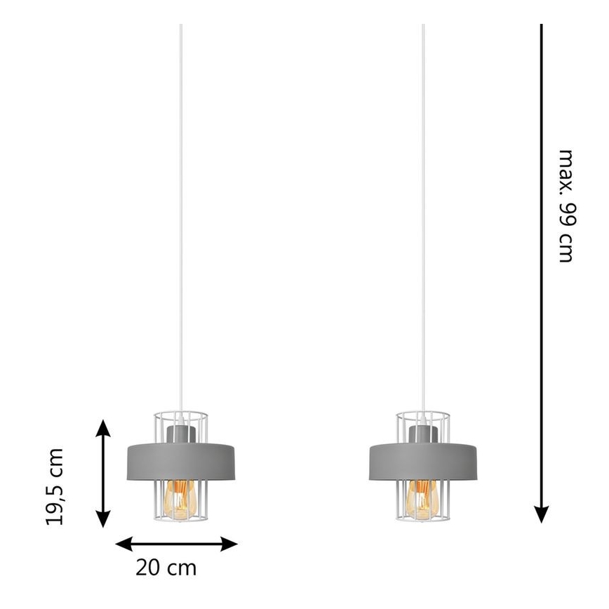 Ljuskrona med upphängningsrem VOLTA 2xE27/15W/230V grå