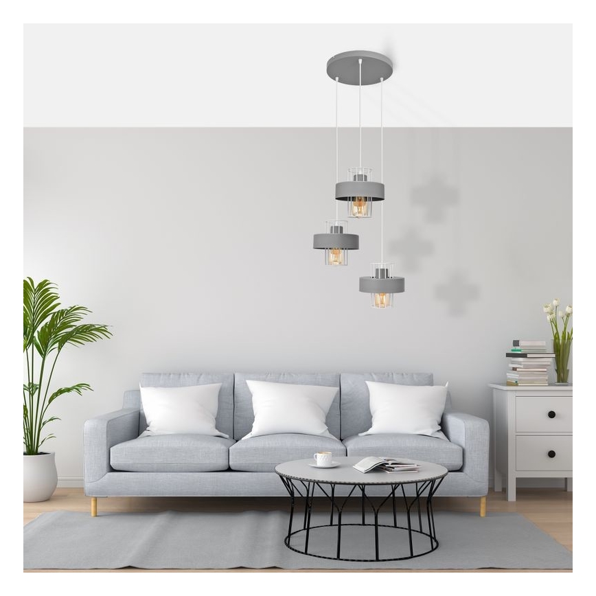 Ljuskrona med upphängningsrem VOLTA 3xE27/15W/230V diameter 42 cm grå