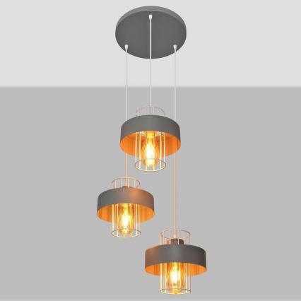 Ljuskrona med upphängningsrem VOLTA 3xE27/15W/230V diameter 42 cm grå