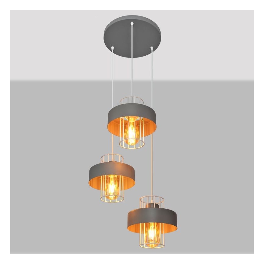 Ljuskrona med upphängningsrem VOLTA 3xE27/15W/230V diameter 42 cm grå