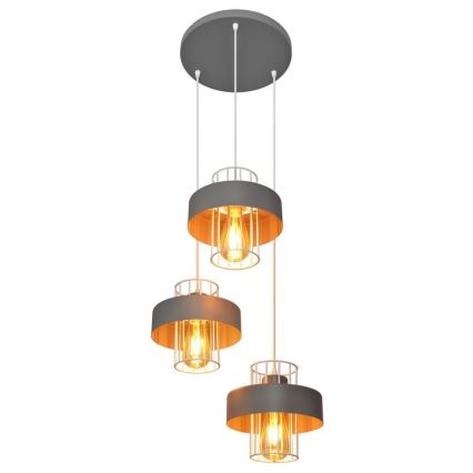 Ljuskrona med upphängningsrem VOLTA 3xE27/15W/230V diameter 42 cm grå