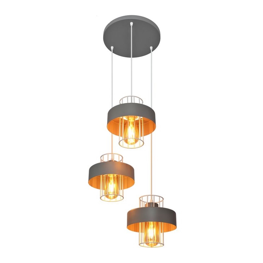 Ljuskrona med upphängningsrem VOLTA 3xE27/15W/230V diameter 42 cm grå