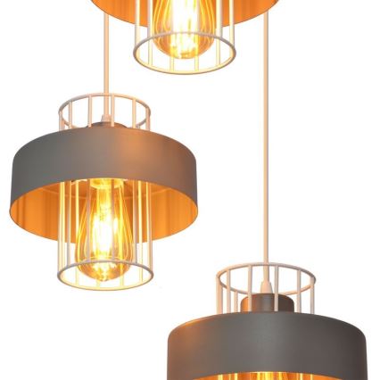 Ljuskrona med upphängningsrem VOLTA 3xE27/15W/230V diameter 42 cm grå