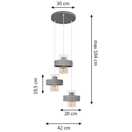 Ljuskrona med upphängningsrem VOLTA 3xE27/15W/230V diameter 42 cm grå