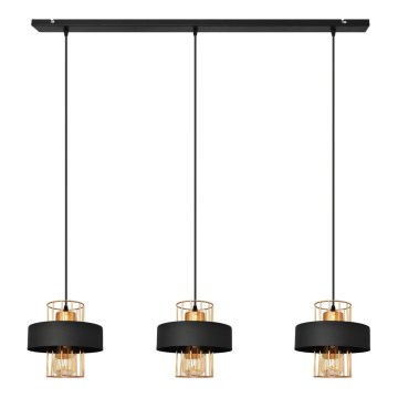 Ljuskrona med upphängningsrem VOLTA 3xE27/15W/230V svart/gyllene