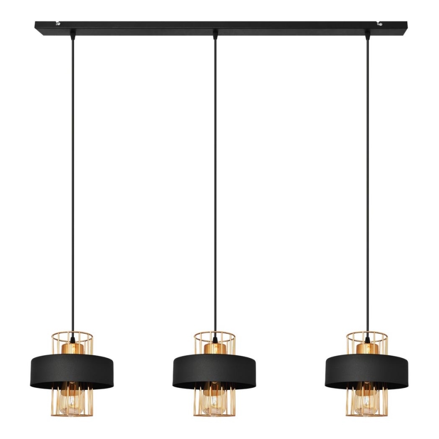Ljuskrona med upphängningsrem VOLTA 3xE27/15W/230V svart/gyllene
