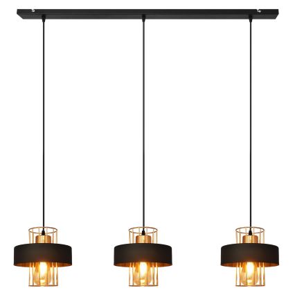 Ljuskrona med upphängningsrem VOLTA 3xE27/15W/230V svart/gyllene