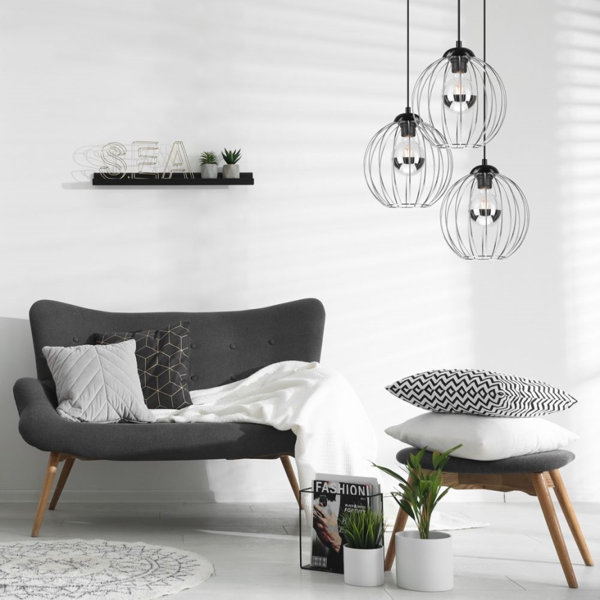 Ljuskrona med upphängningsrem ZOYA 3xE27/60W/230V skinande krom