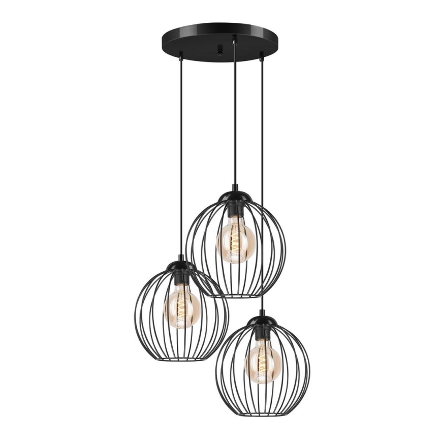 Ljuskrona med upphängningsrem ZOYA 3xE27/60W/230V svart