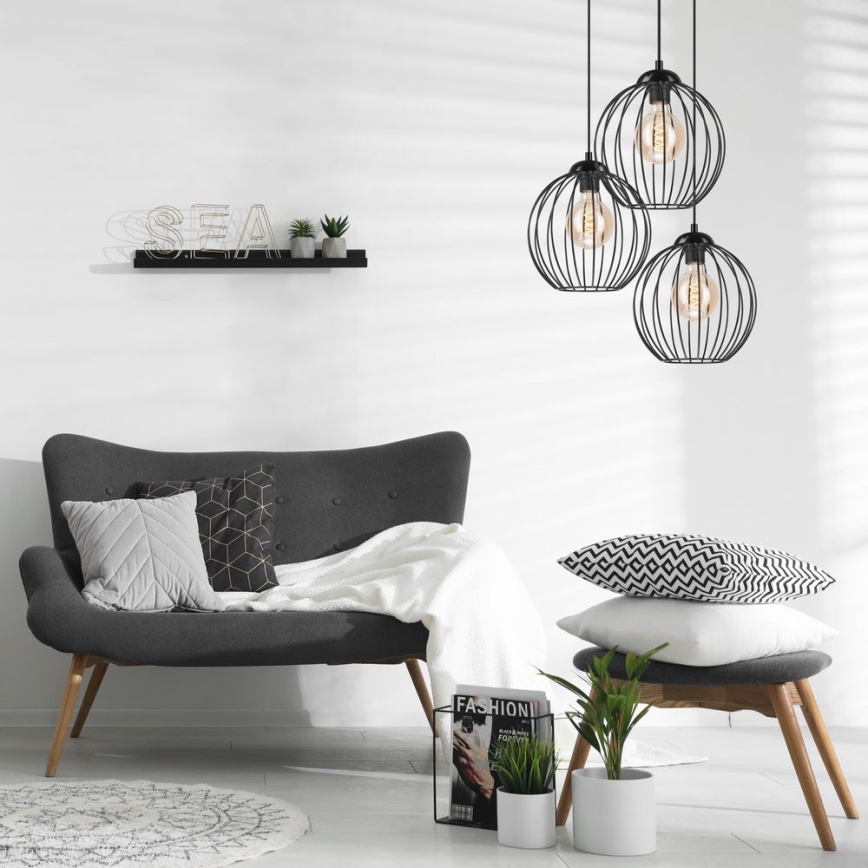 Ljuskrona med upphängningsrem ZOYA 3xE27/60W/230V svart