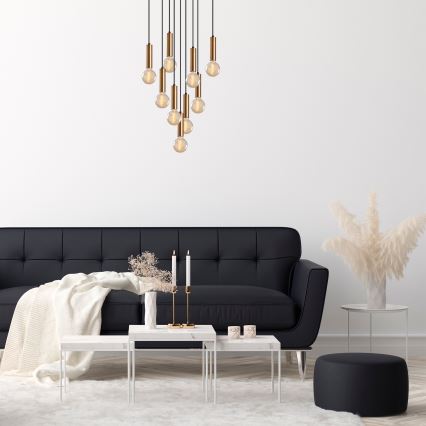 Ljuskrona på kabel TEMPO 9xE27/40W/230V guldig