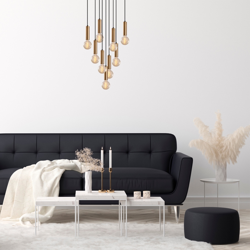 Ljuskrona på kabel TEMPO 9xE27/40W/230V guldig