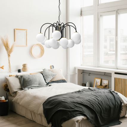 Ljuskrona på kedja CAMBRIDGE 12xE14/60W/230V svart/mässing