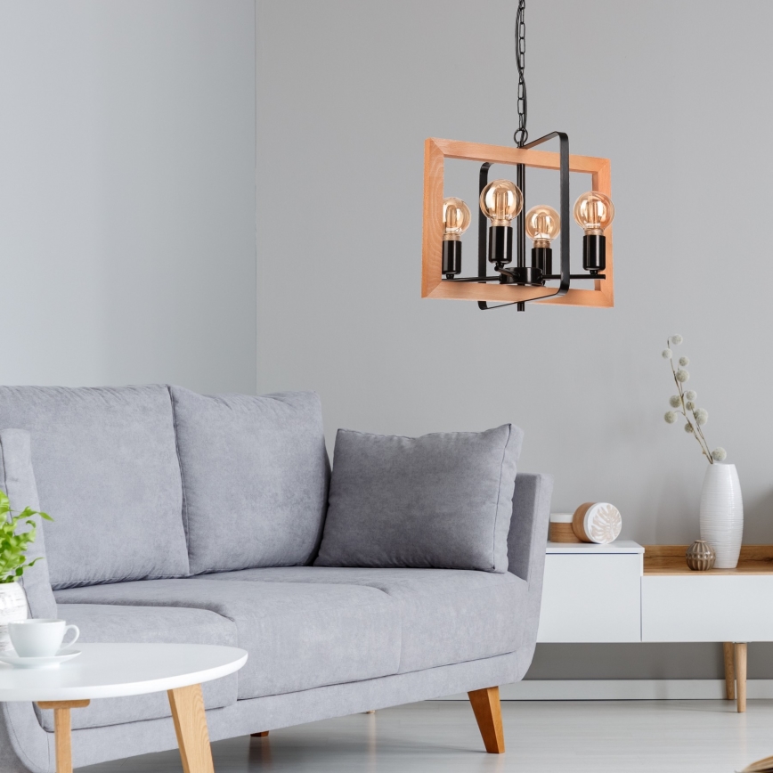 Ljuskrona på kedja CEDRIC 4xE27/60W/230V bok/brun