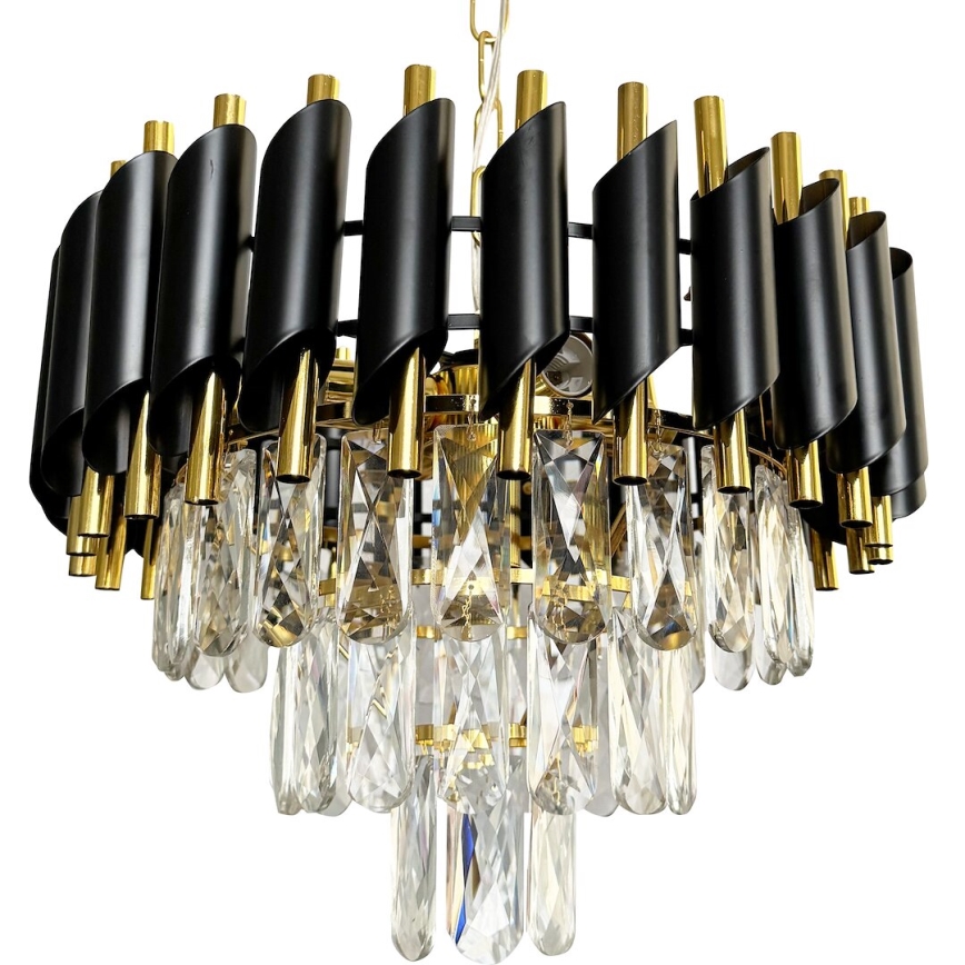 Ljuskrona på kedja CRISTAL 5xE14/40W/230V guld/svart