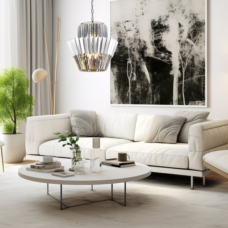Ljuskrona på kedja DONNA 9xE14/40W/230V diameter 45 cm matt krom