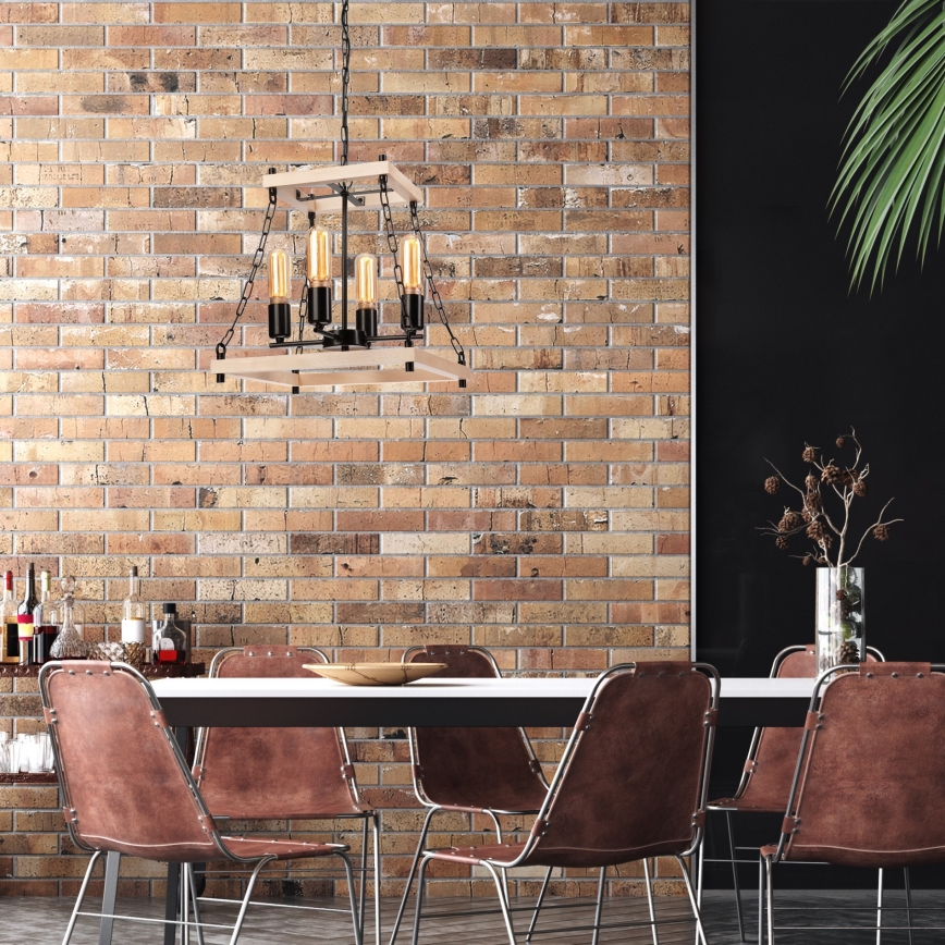 Ljuskrona på kedja JASPER 4xE27/60W/230V bok/beige