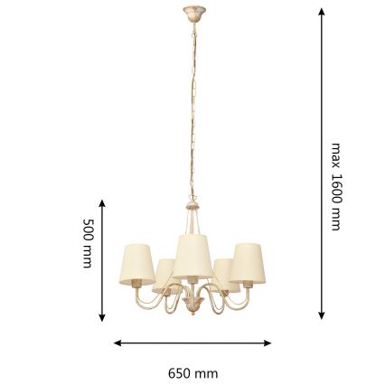 Ljuskrona på kedja MALBO 5xE27/15W/230V beige